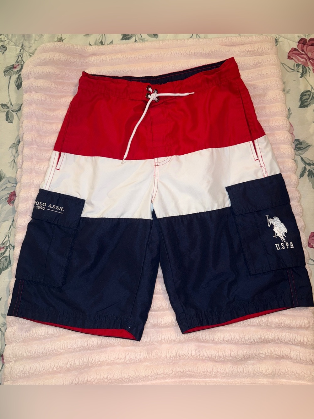 U.S. Polo Assn. Tri-Colorblock Cargo Swim Trunks Men's Small VGUC